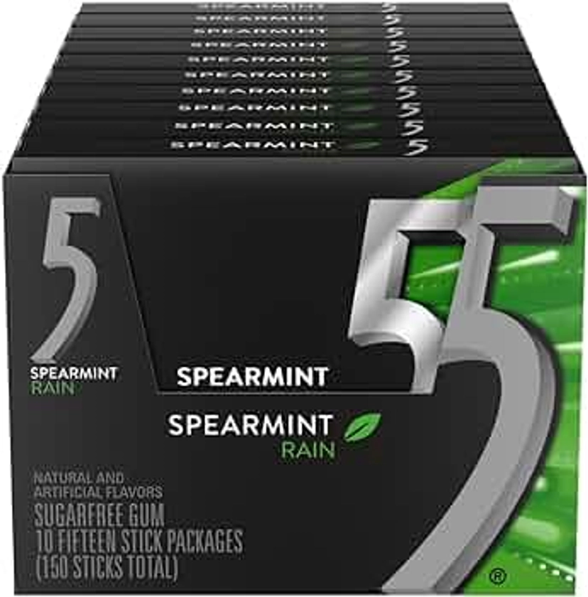 Wrigleys 5 Gum Rain Spearmint Flavoured Sugarfree Chewing Gum 15 Stick Pack Box Of 10 Packs