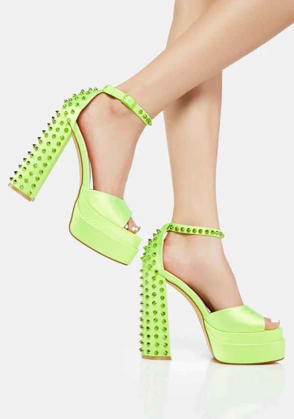 AZALEA WANG Spike Studded Platform Heels - Neon Green
