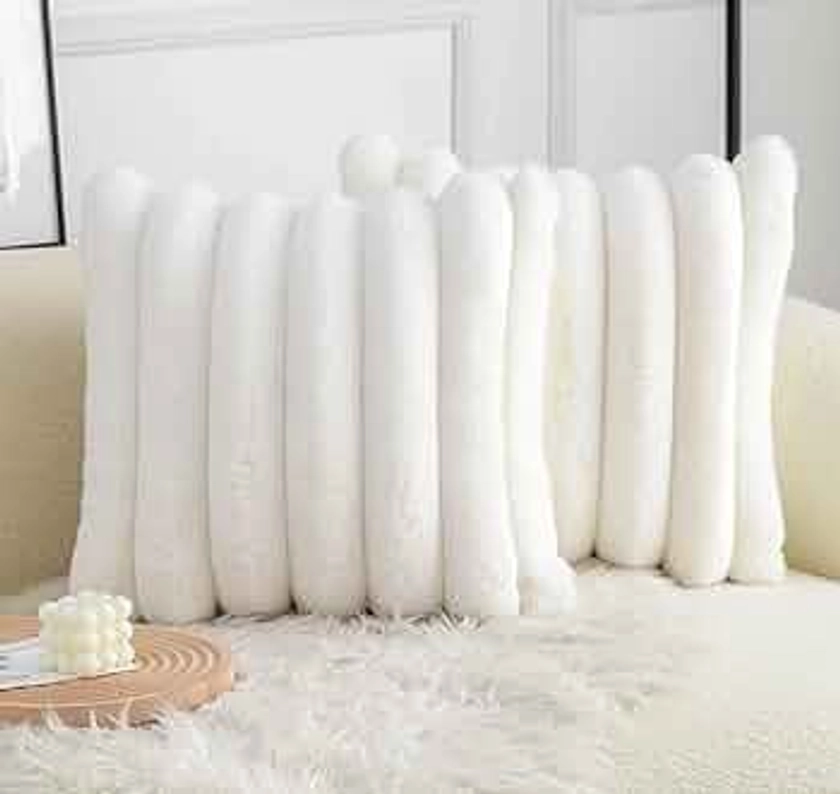 Neelvin Cream White Faux Fur Cozy Soft Striped Decorative Throw Pillow Covers 18x18 inch Set of 2,Velvet Pillowcase Cushion Case for Sofa Couch