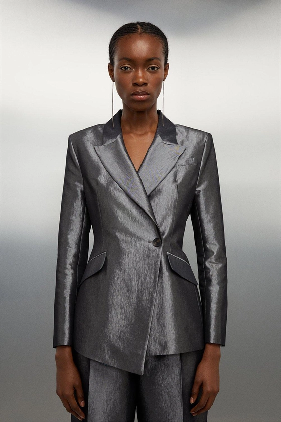 Asymmetric Metallic Tailored Blazer | Karen Millen