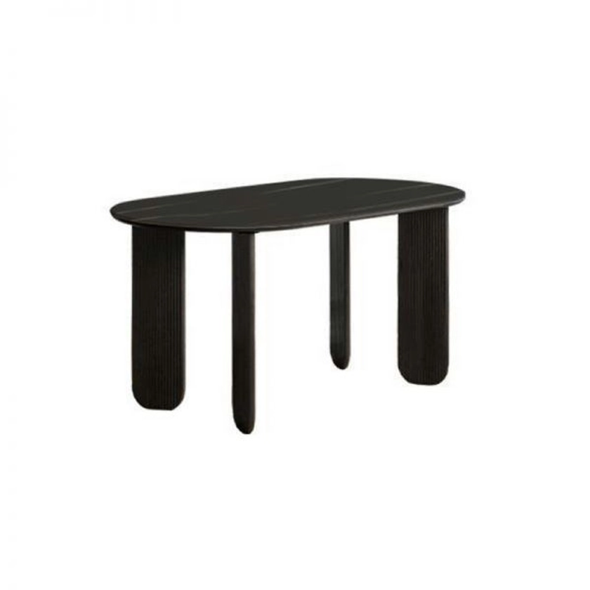 Table à manger en pierre elliptique tendance, table fixe de hauteur standard pour 8/pour 6/pour 4 - Noir L 140 x l 80 x H 75 cm Sans Chaises