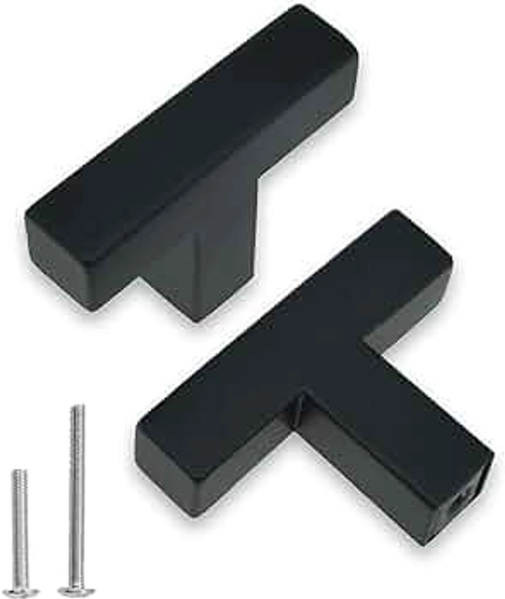 Hardware Handle, 2 Pack Square T-Shaped Cabinet Pulls, Matte Black, Stainless Steel, 1.9 inches, Cupboard Cabinets Drawer Knobs