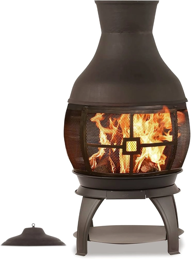 BALI OUTDOORS Wood Burning Chimenea, Outdoor Round Wooden Fire Pit Fireplace