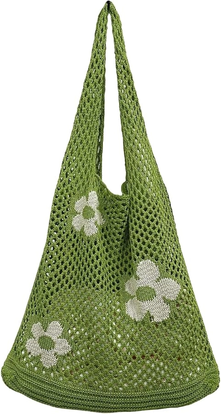 AIYUENCICI Crochet Tote Bag, Fairy Hobo Bag for Women Aesthetic Bag Y2k Purse Knitted Shoulder Bag for Girls Mesh Beach Bags