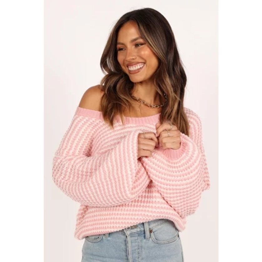 Petal and Pup Becca Crewneck Waffle Stitch Stripe Knit Sweater - Pink L