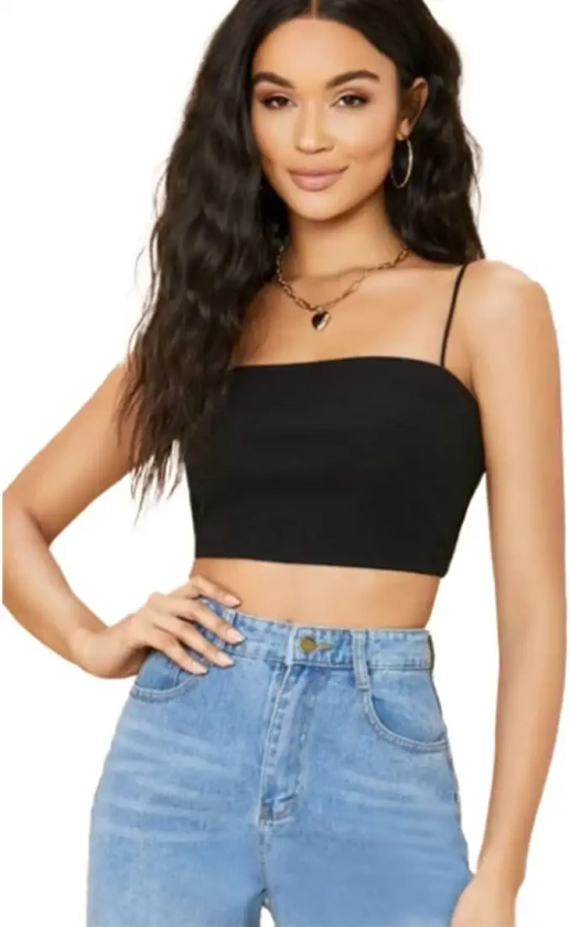 GLARE & BLAIR Solid Sleeveless Western Stylish Ribbed Cami Slim Fit Crop Top For Women (Medium, Black) : Amazon.in: Clothing & Accessories