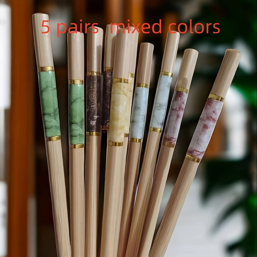 5pairs Bamboo Crackle Print Chopsticks, * Of Chopsticks Each Person, Idea For Family Use, Chinese Food Chopsticks, Tableware, Kitchen Accessori