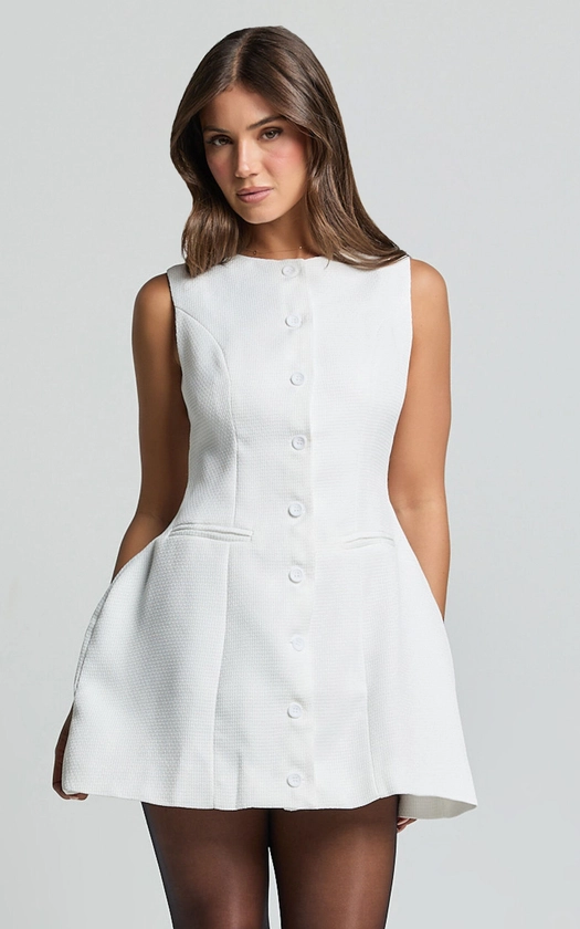 Polly Mini Dress - Button Down Line Look Dress in White
