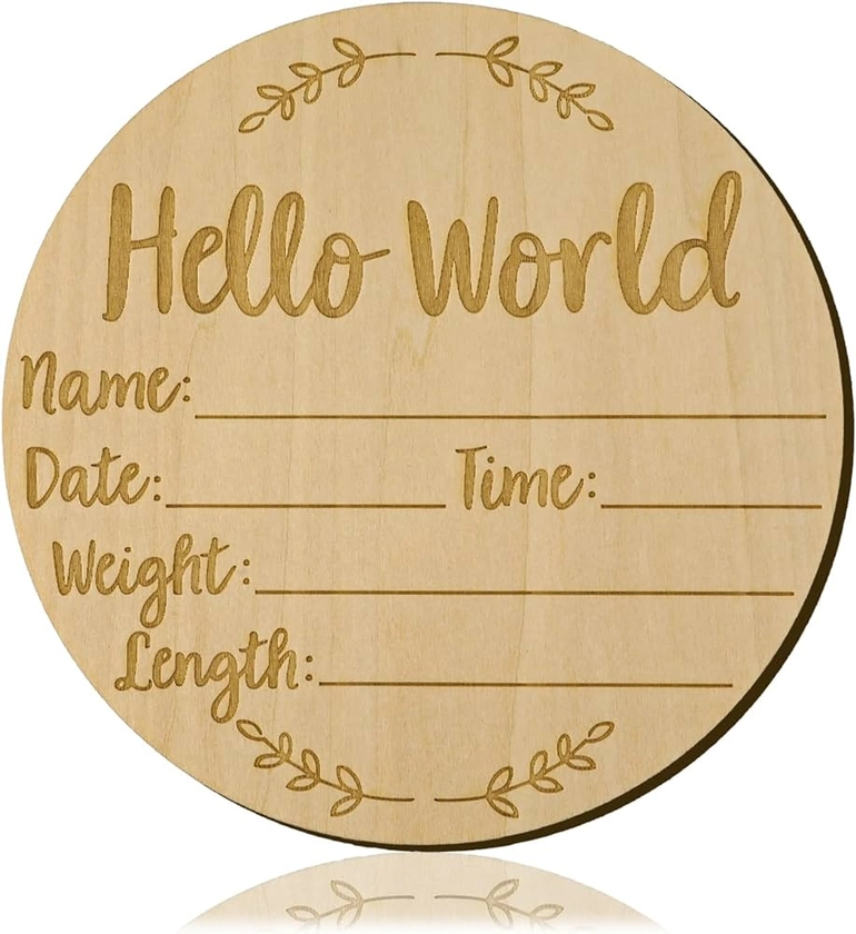 LUTER Baby Announcement Sign, 5.9 inch Hello World Newborn Sign Round Wooden Milestone Baby Nursery Name Birth Signs for Hospital and Pregnancy Announcements : Amazon.com.au: Baby