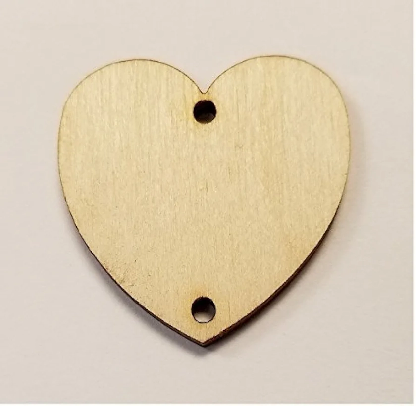 WOODNSHOP 100pcs 1.25" (Wide) X 1/8" inch Wooden Hearts Two 2mm Hole Unfinished Wood Craft for DISKS,Tags,Earrings,Wedding,Plaque,Jewelry DIY,Planner