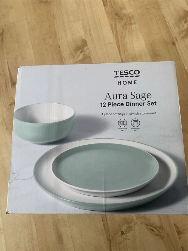 Tesco Home Aura Sage 12 Piece Dinner Set - 4 Place Settings In Stylish Stoneware
