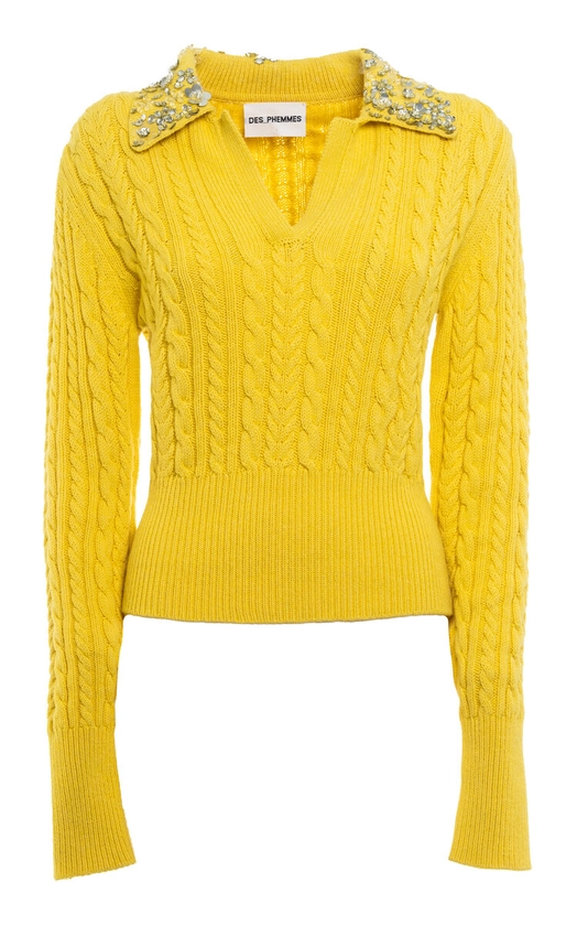 Cable-Knit Wool-Blend Polo Sweater