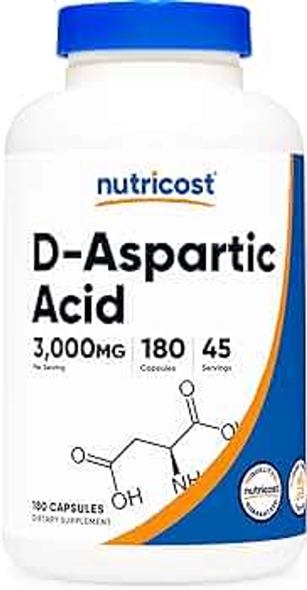 Nutricost D-Aspártic Acid (Daa) Cápsulas 3000 Mg Por Porción, Sin Ogm - 180 Cápsulas