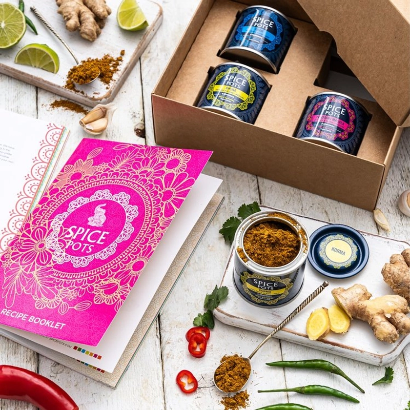 Curry Making Kit by Spice Pots with 4 Curry Spices & Cook book with Easy Recipes