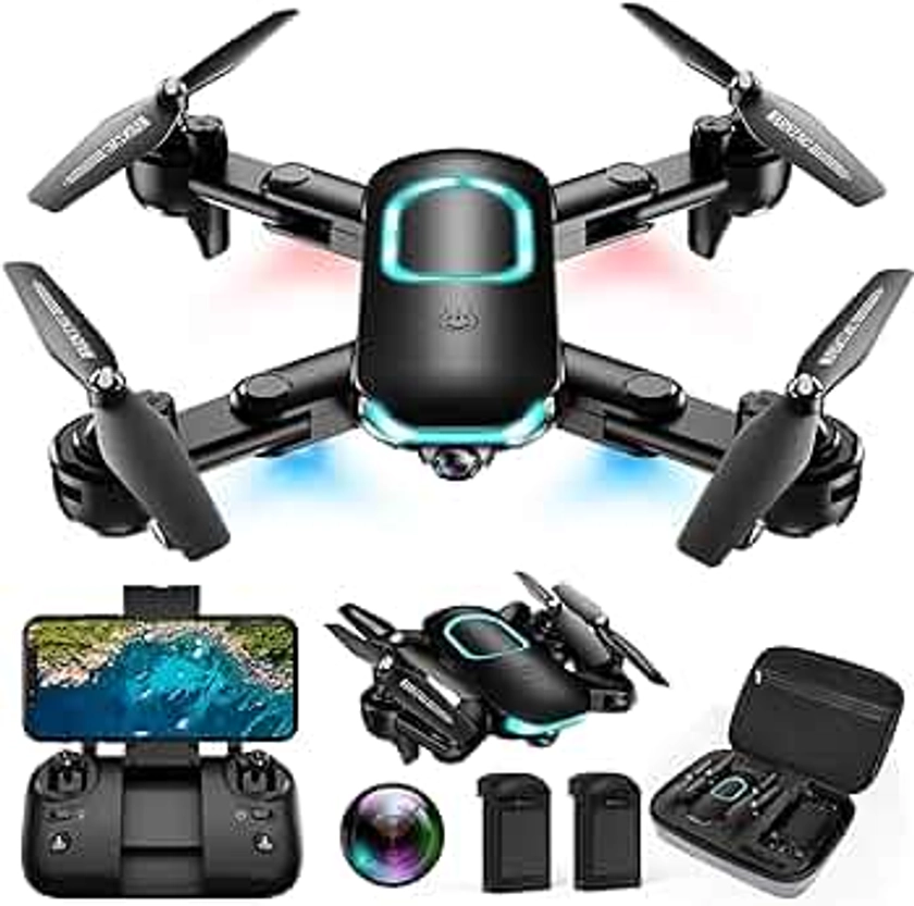 REDRIE Drone with Camera - Foldable Drone for Kids Adults with 1080P FPV Camera, Upgrade Altitude Hold, Gestures Selfie, Waypoint Fly, Headless Mode, 3D Flip, One Key Start, 3 Speed Mode, Circle Fly, 2 Batteries