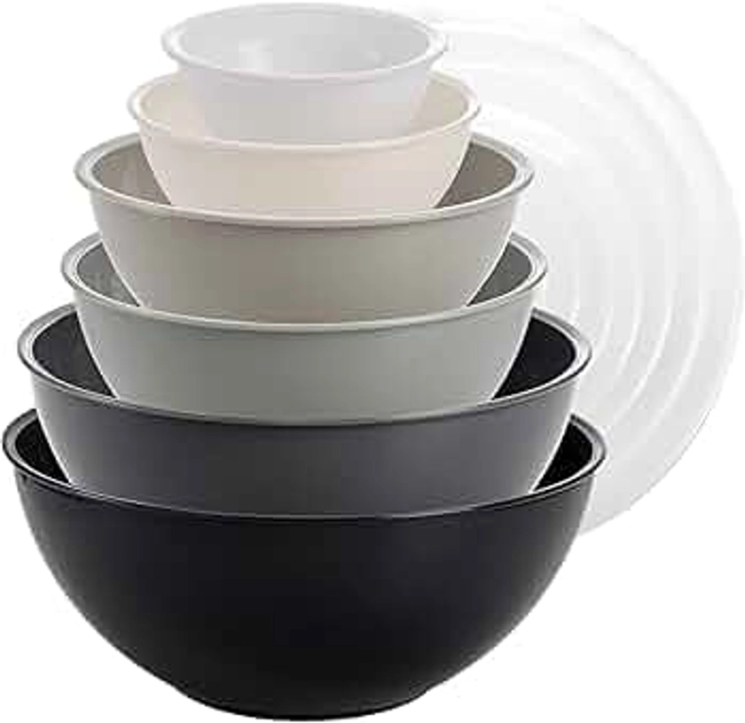 Okllen 12 Piece Plastic Mixing Bowls with Lids, Colorful Nesting Bowl Set 6 Prep Bowls and 6 Lids, Stackable Mixing Bowls for Cooking, Baking, Fruit, Salads, Food Storage, Microwave and Freezer Safe