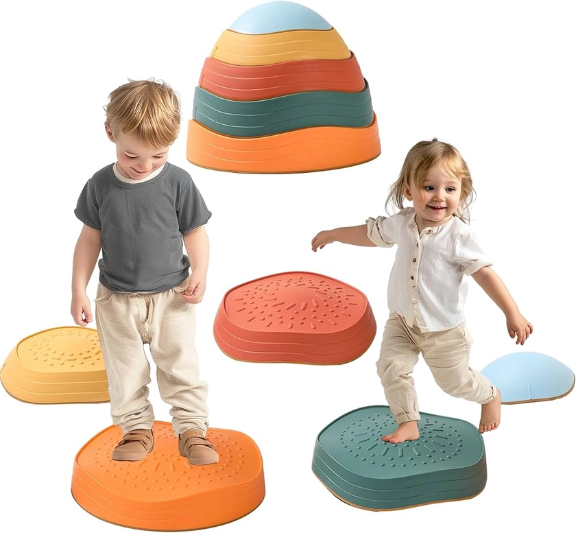 Balance Stepping Stones for Kids 5pcs Non-Slip River Stones Obstacle Course Play Indoor and Outdoor Coordination Game Sensory Toys Toddler Ages 3 4 5 6 7 8+