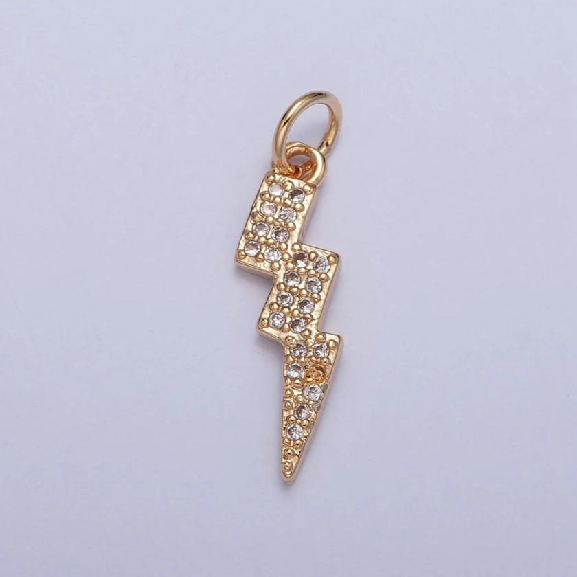 16K Gold Plated Dainty Lightning Bolt Pendant Charm, Micro Pave Cubic Zirconia CZ Thunder Charm for Jewelry Necklace Making X-257 - Etsy