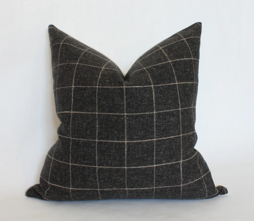 Black Plaid Pillow, Modern Minimalist Pillow, Charcoal Throw Pillow 18x18, Geometric Pillow Cover 20x20, Dark Brown Pillow, Plaid Cushion - Etsy