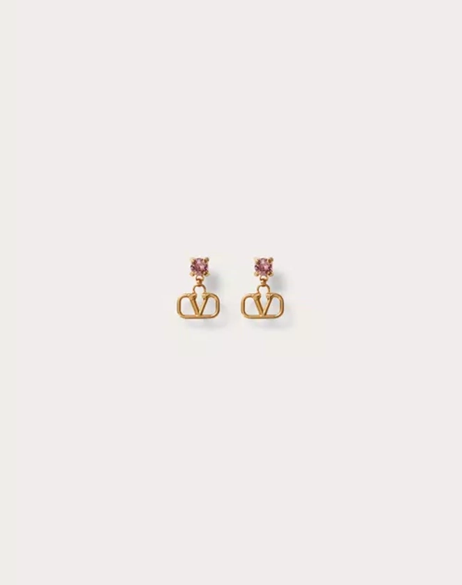 Vlogo Signature Earrings In Metal And Swarovski® Crystals for Woman in Gold/pink | Valentino PT