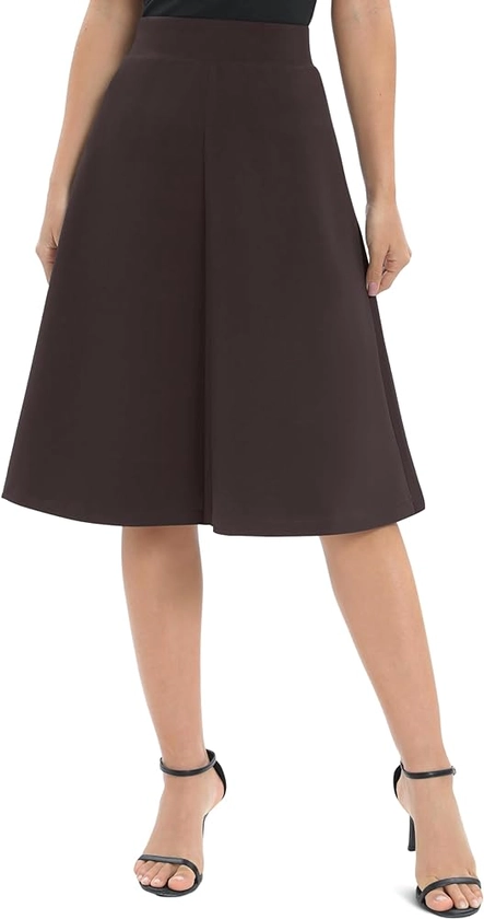 Urban CoCo Women's A-Line Elastic High Waist Flare Work Midi Knee Length Stretchy Skirt