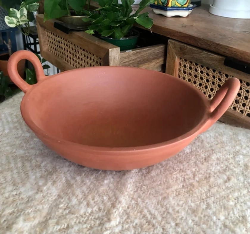 Terracotta / Clay cooking pot (Kadai/ Wok) 100% Natural and Unglazed clay cookware.