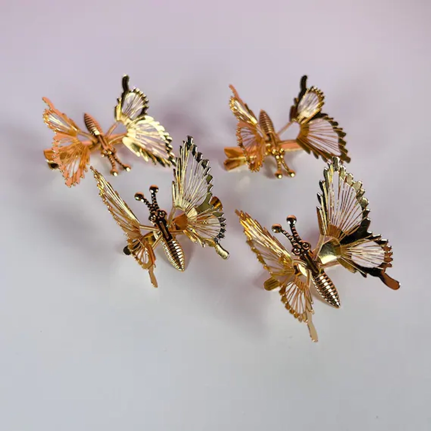90s butterfly hair clips | Y2K hair accessories | moving wings gold butterfly hair clips | summer festival hair accessories | Gift for Her