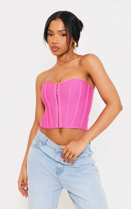 Hot Pink Bandage Hook And Eye Structured Corset