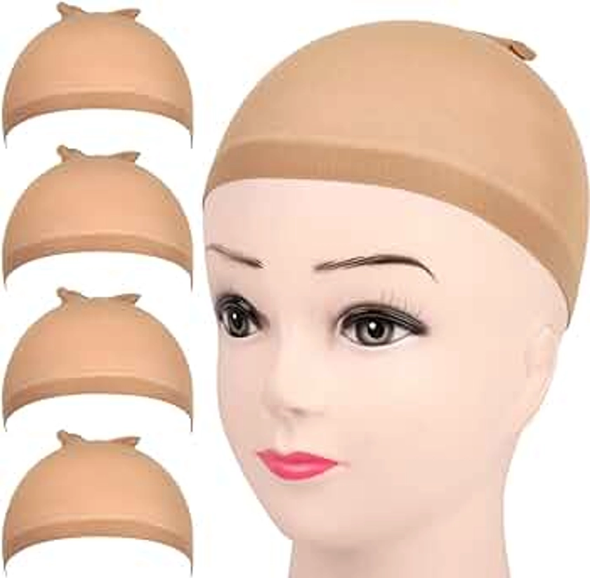 Fandamei 4 pieces Light Brown Stocking Wig Caps Stretchy Nylon Wig Caps for Women