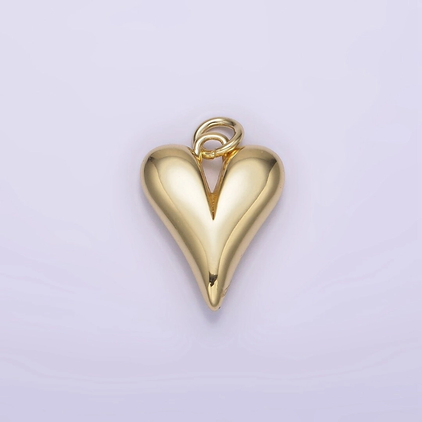 14K Gold Filled 16mm Long Puffed Minimalist Heart Charm AG196 - Etsy