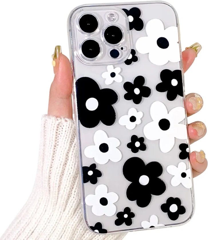 Lovmooful Compatible for iPhone 12 Pro Max Case Cute Clear Flower Floral Color Design for Girls Women Soft TPU Shockproof Protective Girly for iPhone 12 Pro Max-Black Flower