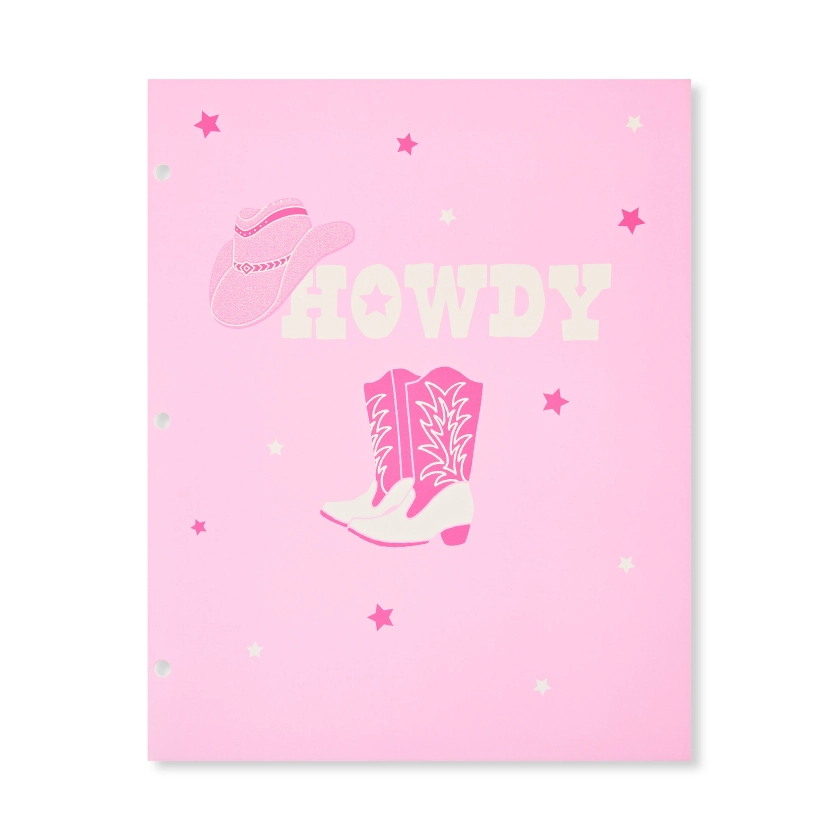 Pen+Gear Letter Size 2-Pocket Paper Folder, 9.375" x 11.75", Pink Howdy
