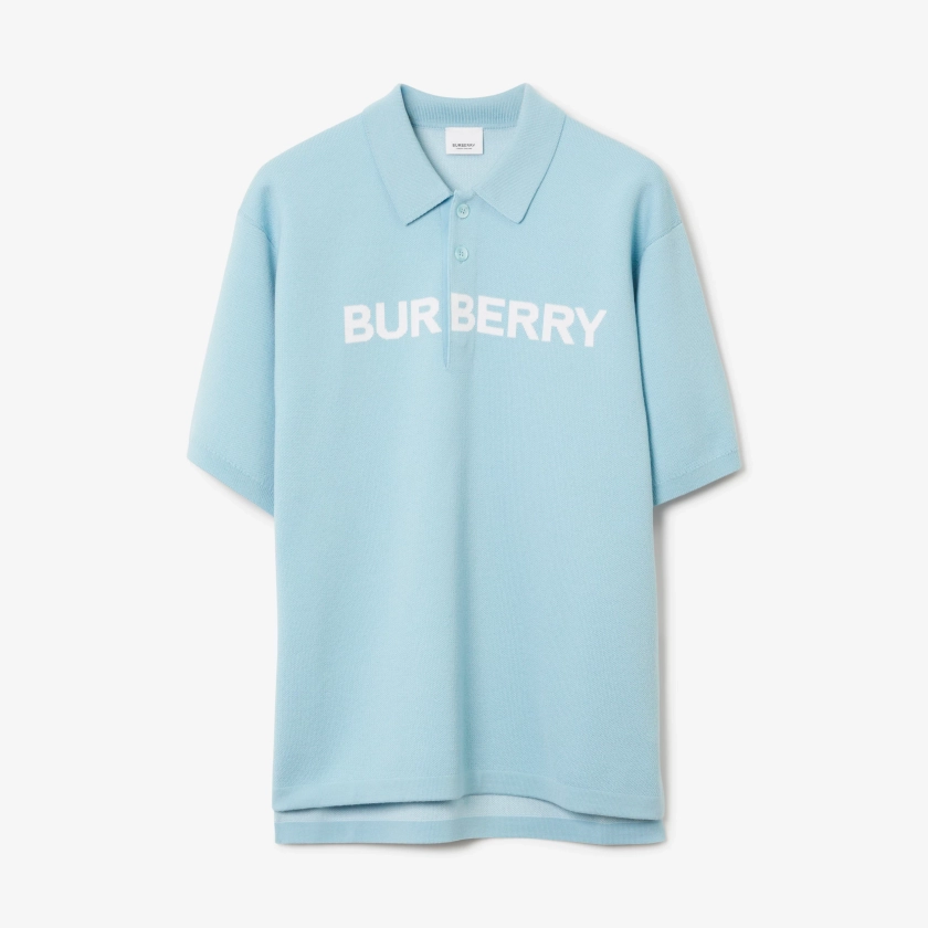 Logo Detail Wool Cotton Polo Shirt in Duck Egg Blue - Men | Burberry® Official