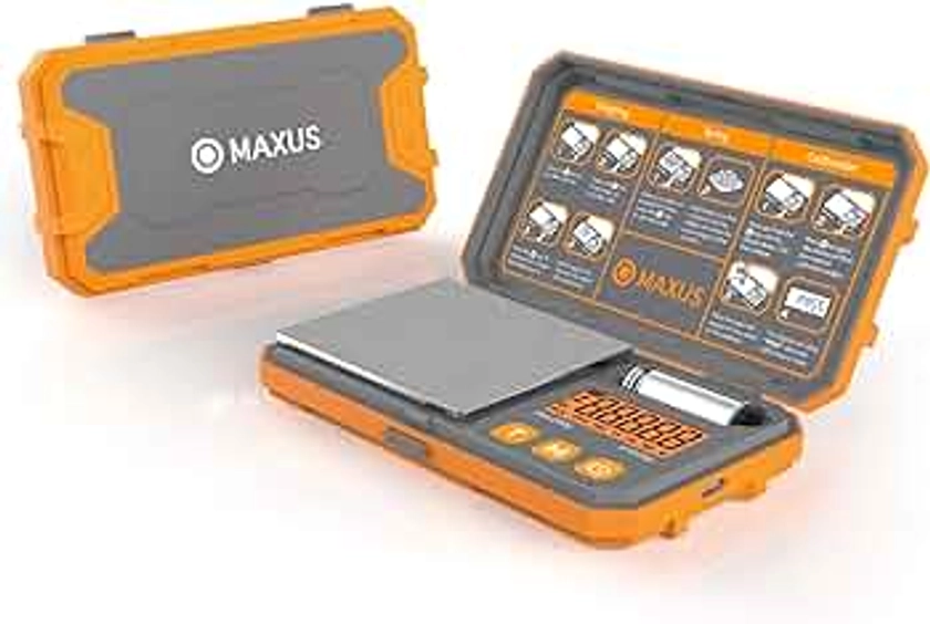 MAXUS Digital Precision Pocket Scale with 200 x 0.01g Accuracy, Calibration Weight, and USB Cable - Ideal for Jewelry, Coins, and More