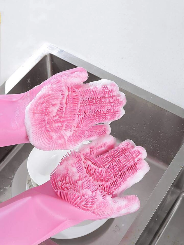 1pc Kitchen Silicone Dishwashing Glove, Housework Cleaning Waterproof Insulation Magic Glove, Dishwashing Brush