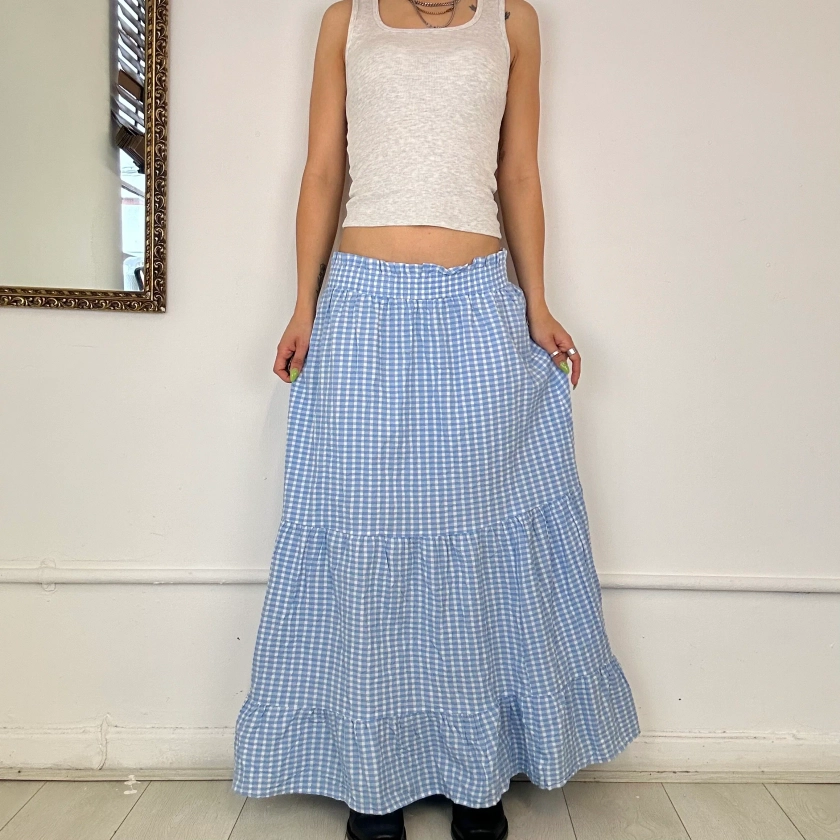 light blue gingham maxi skirt