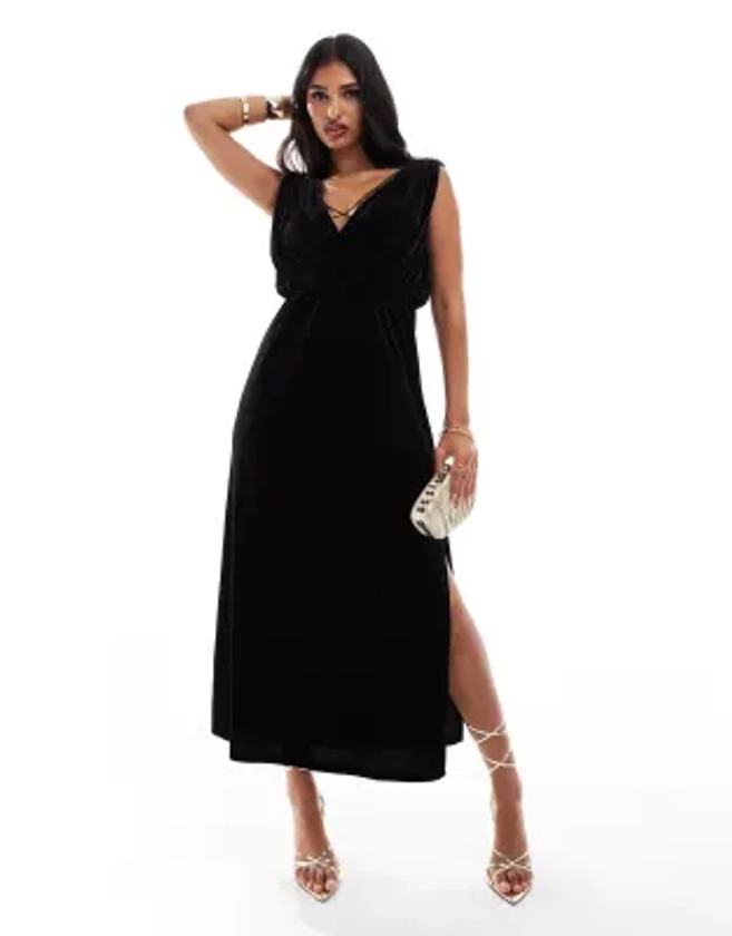 Jarlo - Robe mi-longue à col en V - Noir | ASOS