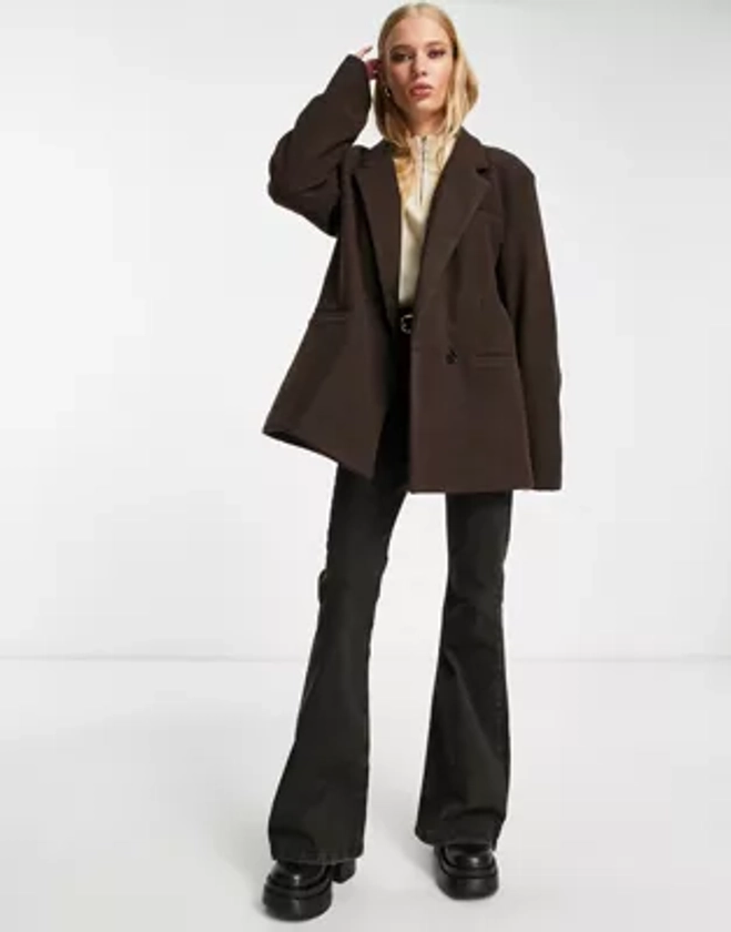 ONLY wool look oversized blazer jacket in brown | ASOS