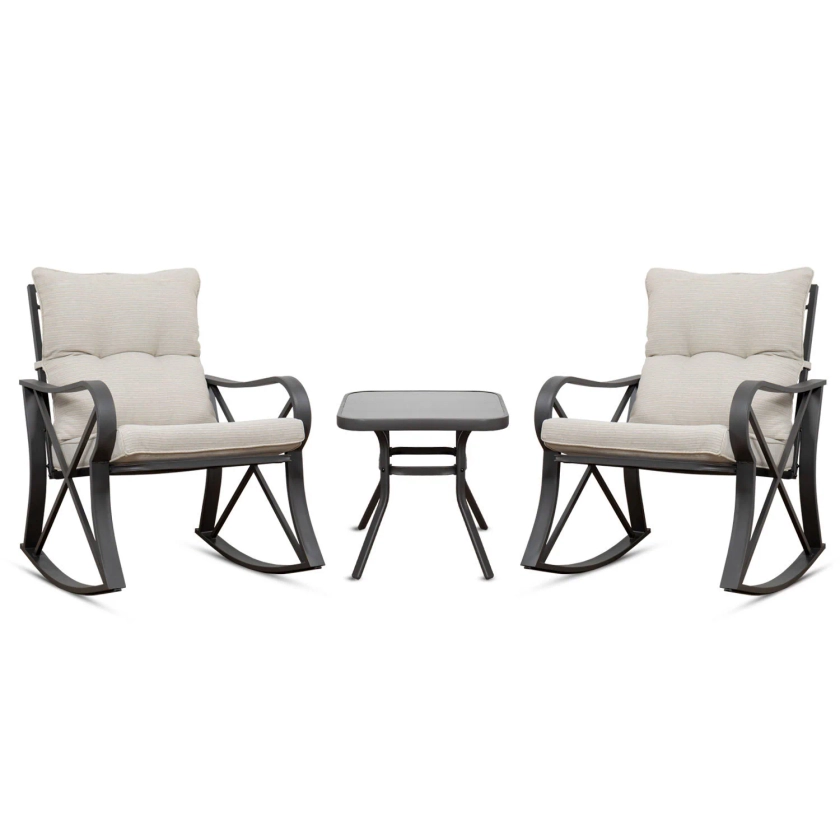 COSIEST 3-piece Outdoor Rocking Chair Chat Set with Side Table