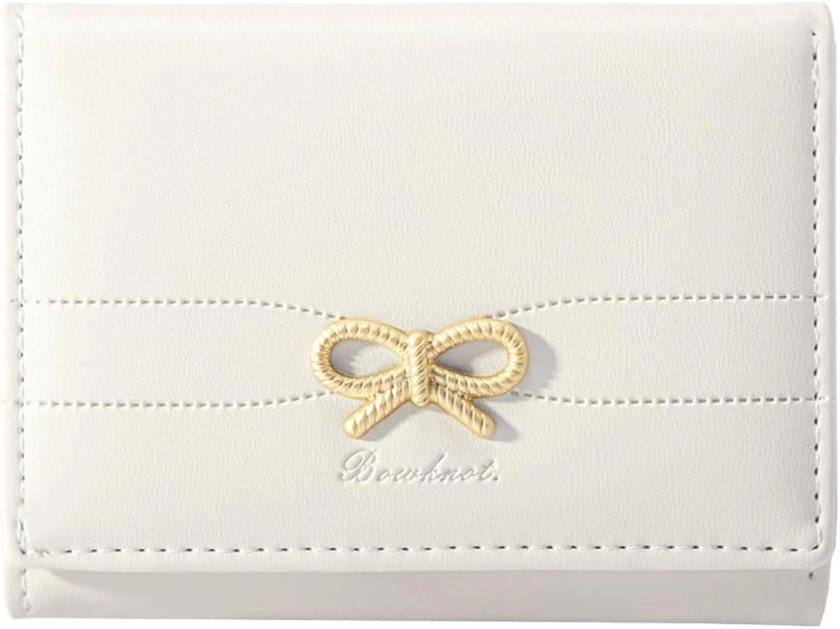 Sunwel Fashion Wallets Girls Cute Coquette Bow Small Wallet Aesthetic Card Holder ID Window Purse for Women (CREAM)