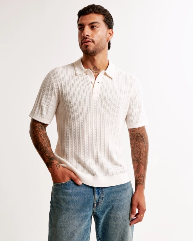 Men's Merino Wool-Blend Cable 3-Button Sweater Polo | Men's Party Collection | Abercrombie.com