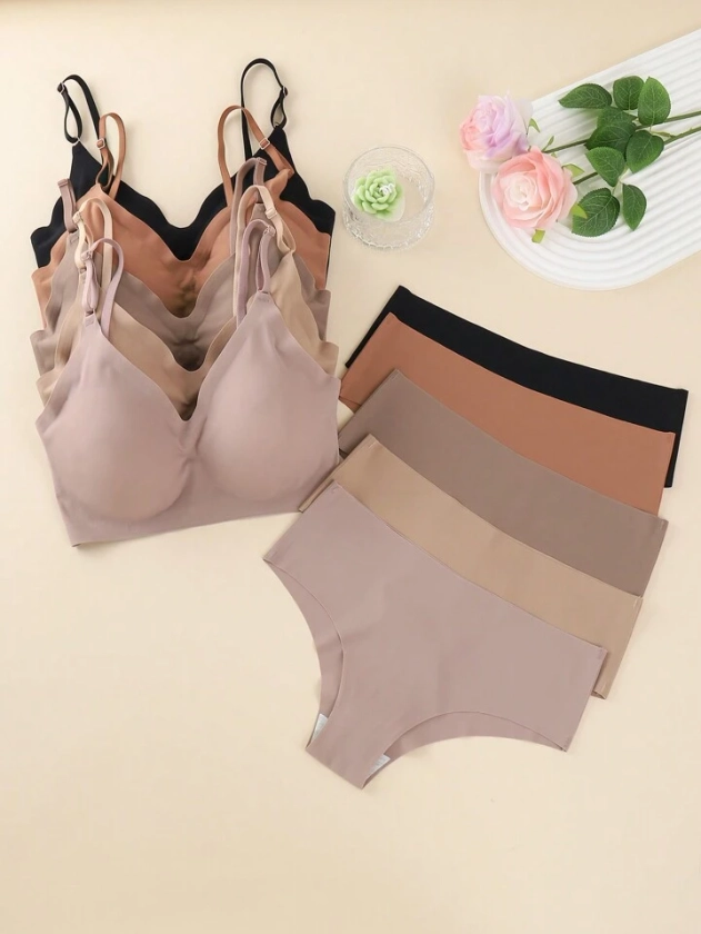 10pcs/Set Summer Comfortable Seamless Removable Cup Bra Set | SHEIN UK