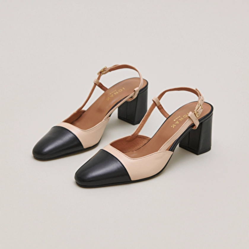 Slingbacks à talons en cuir noir et beige pour Unisexe | Jonak