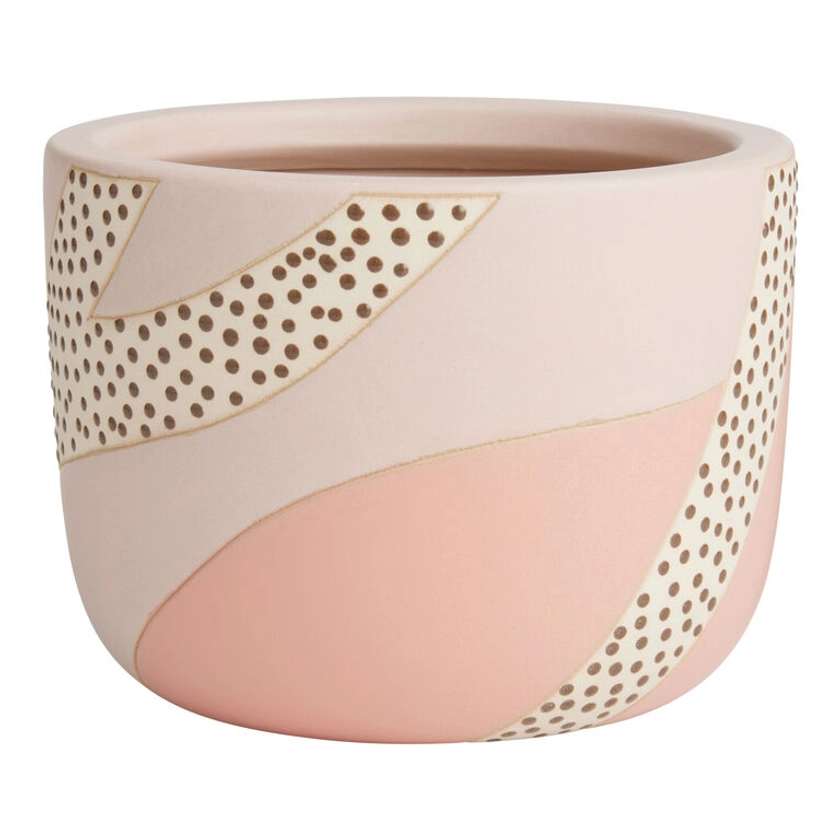 Pink and Brown Ceramic Dot Abstract Landscape Planter - World Market