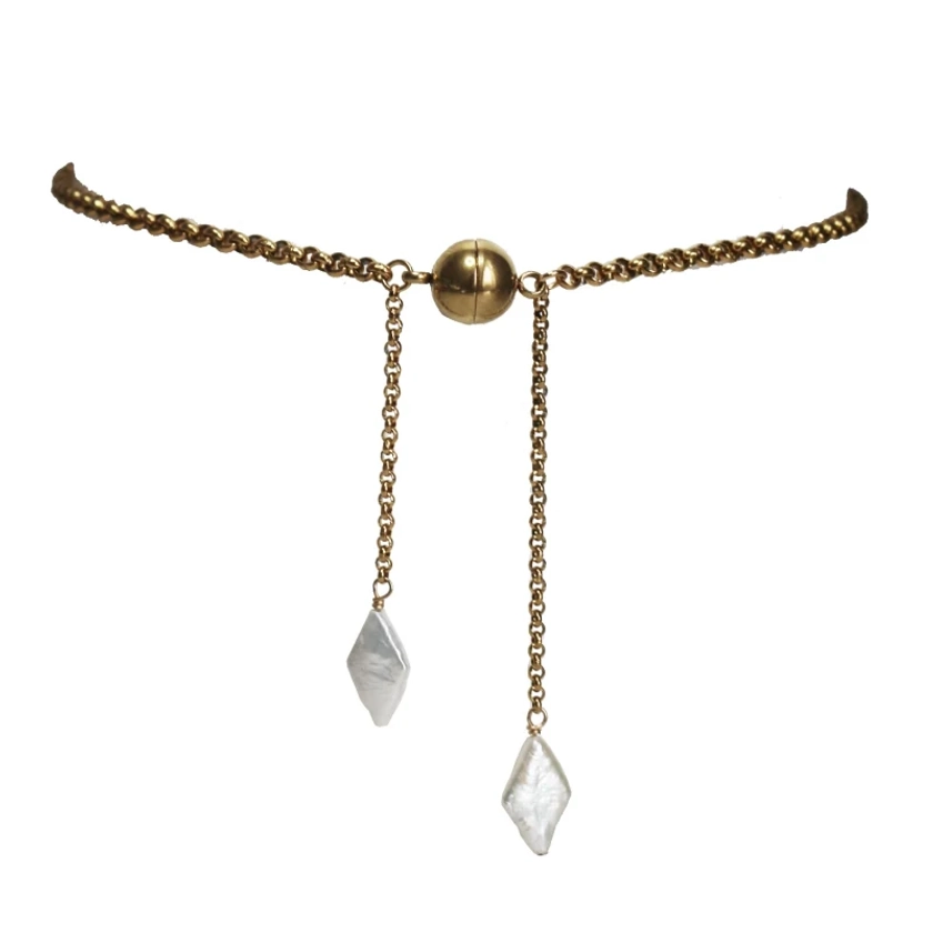 Necklace - Rhombe Choker Diamond White Pearl