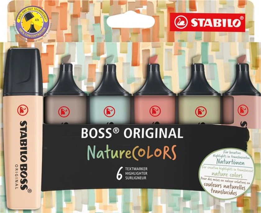 STABILO BOSS ORIGINAL - Markeerstift - Etui Met 6 Kleuren - NatureColors