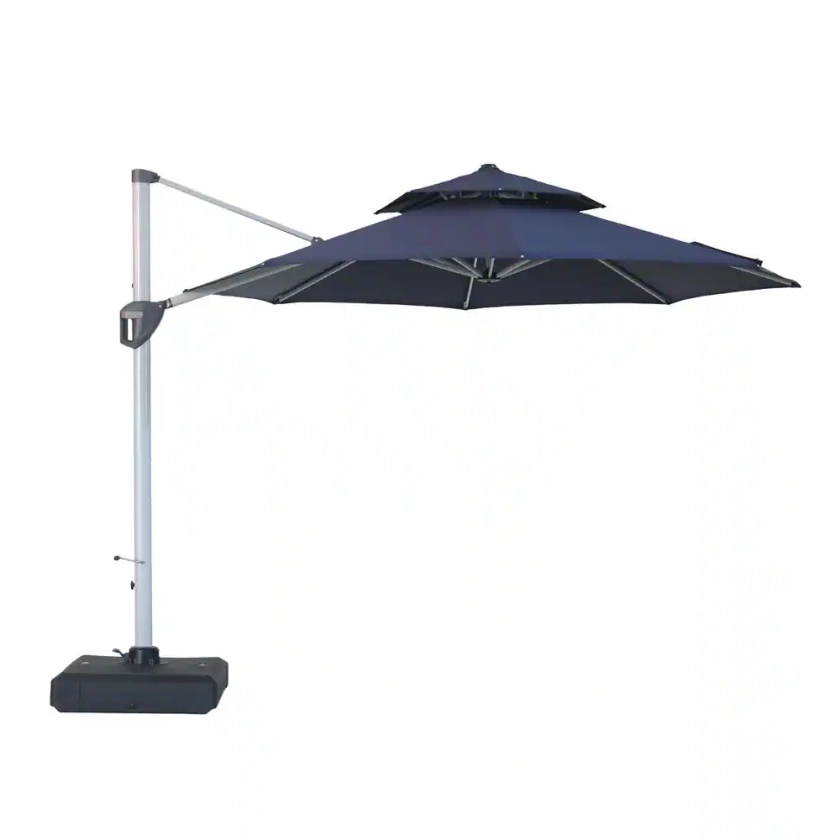 Clihome 11 ft. Navy Blue Patio Cantilever Octagonal Outdoor Umbrella with Base,Umbrella Cover, 360-Degree Rotating Foot Pedal CL01WGKC11RNV1B - The Home Depot