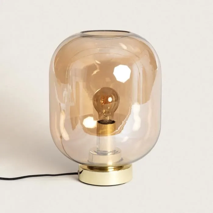 Lampe à Poser - TECHBREY - Nélida - Vintage - Métal et Verre - Ambre