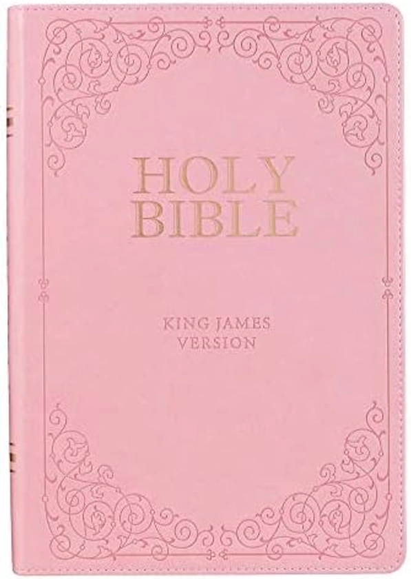 KJV Holy Bible, Giant Print Full-Size, Pink Faux Leather w/Ribbon Marker, Red Letter, Thumb Index, King James Version