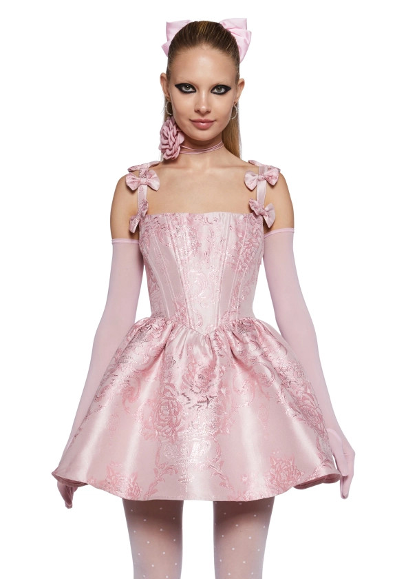 Sugar Thrillz Shimmer Brocade Corset Dress - Pink